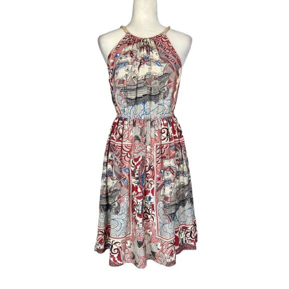 Anthropologie Floreat Womens Castle Lake Silk Dress Halter Rope Tie size Small - Picture 1 of 12
